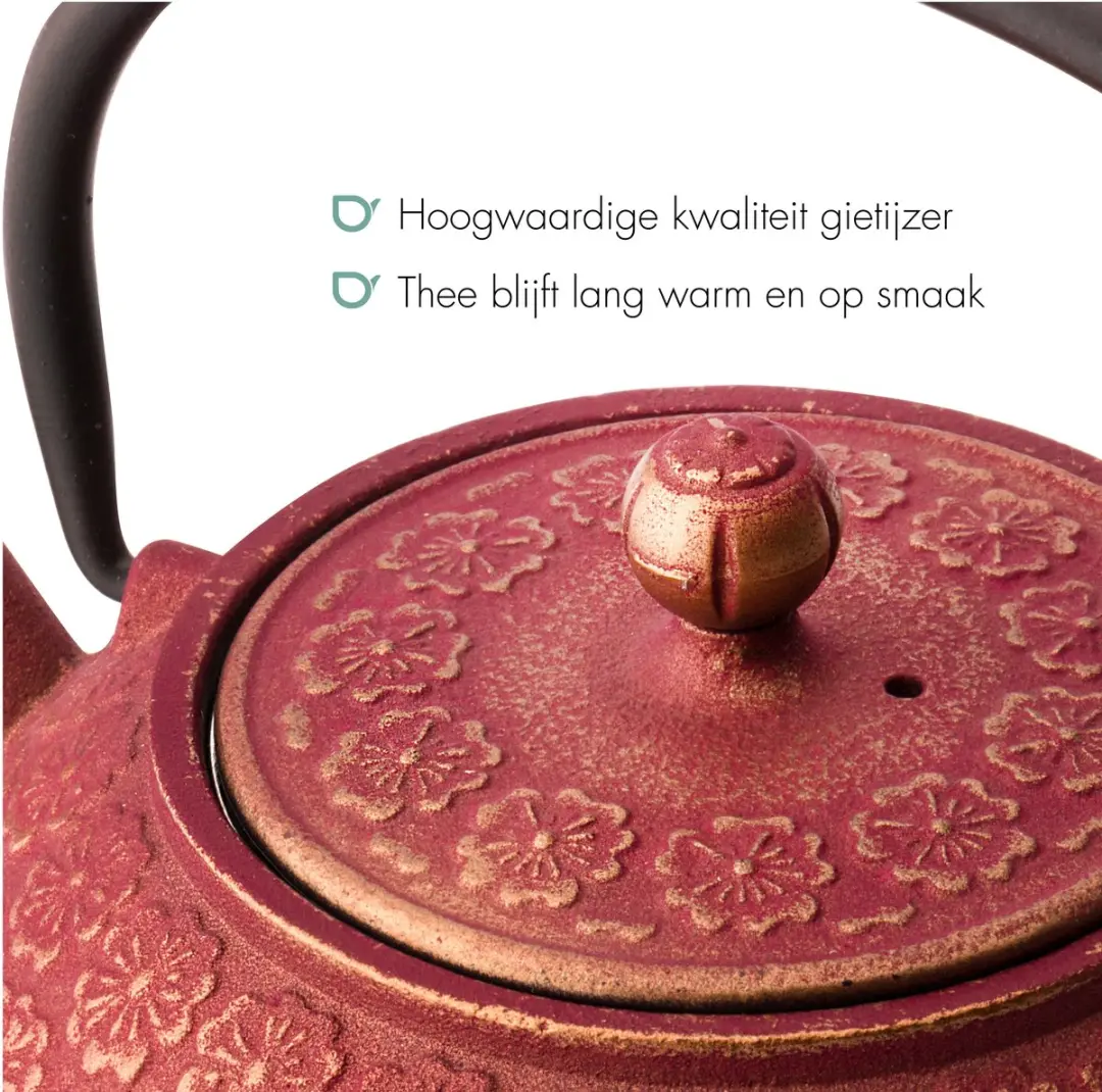Bredemeijer Giftset Shanghai Theepot 0,6L Roze/Goud - 2 Kopjes - afbeelding 6 van 6
