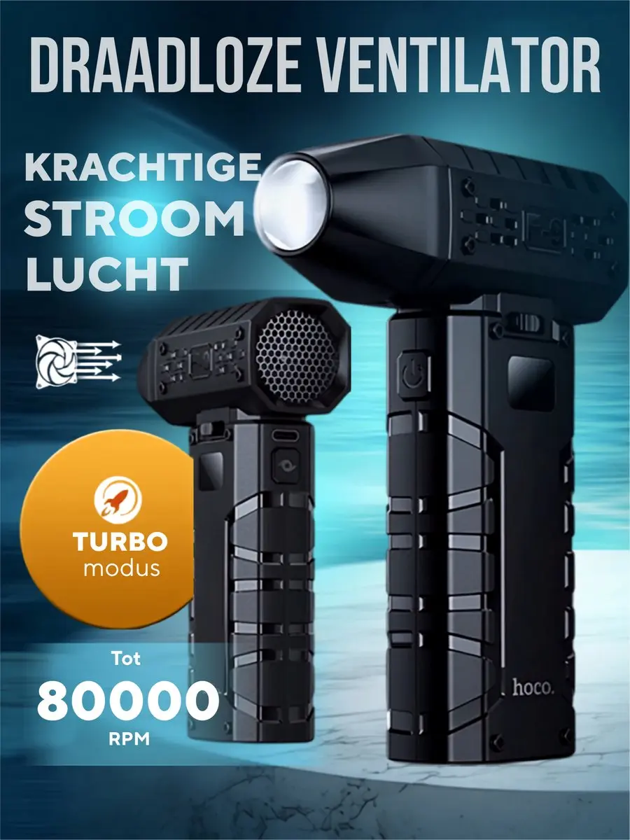 Hoco HX67 Turbo Jet Luchtblazer - 60W - 80.000 RPM - Zwart