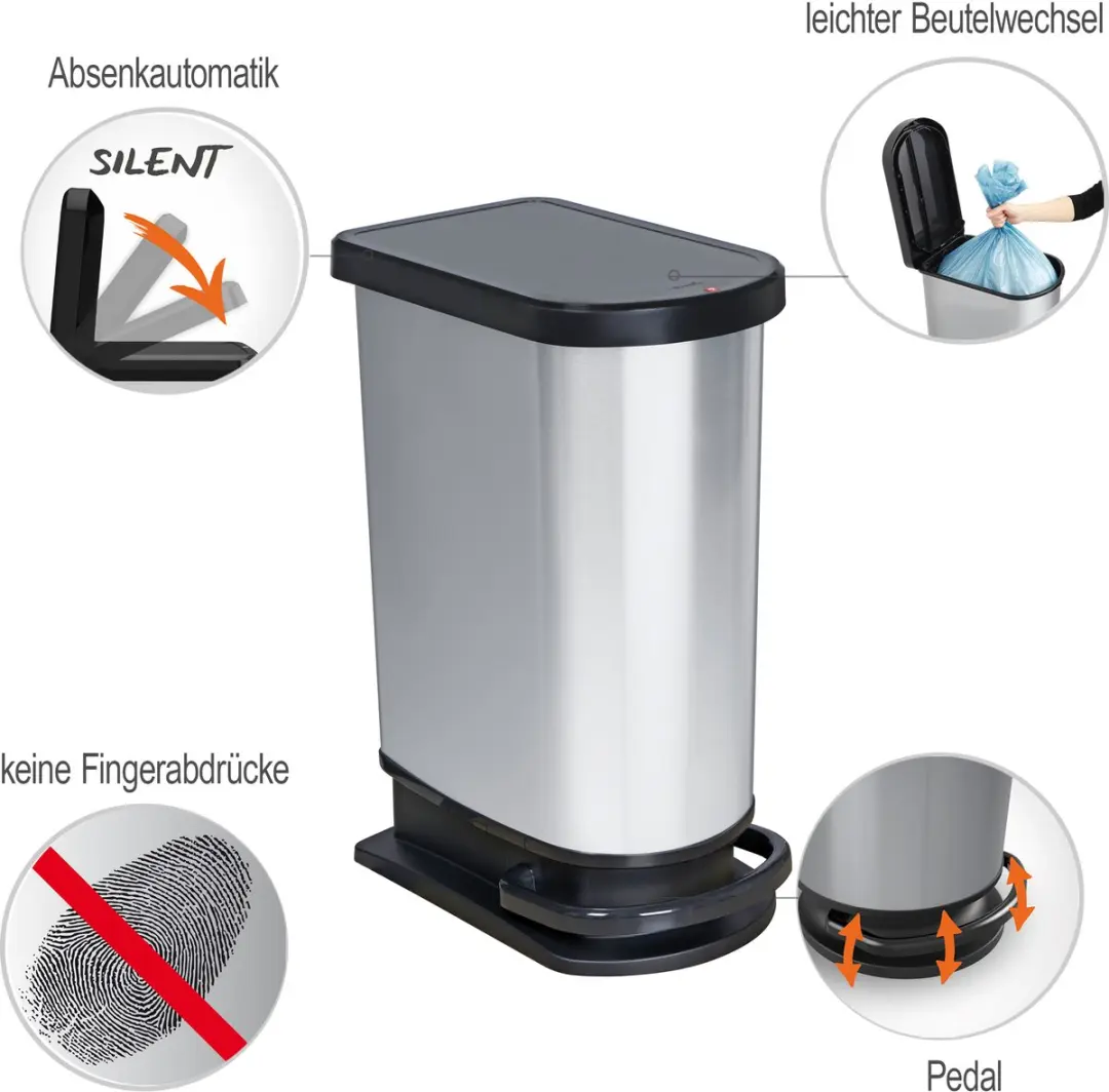 Rotho Paso Mono Pedaalemmer 50L - Zilvermetallic