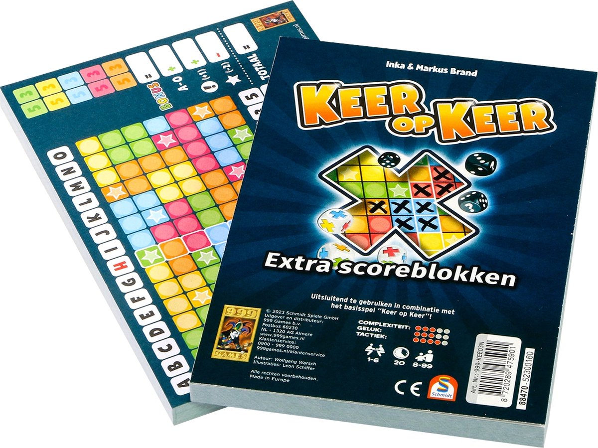 999 Games - Scoreblokken - Keer op Keer - Twee stuks - Level 1 - Dobbelspel