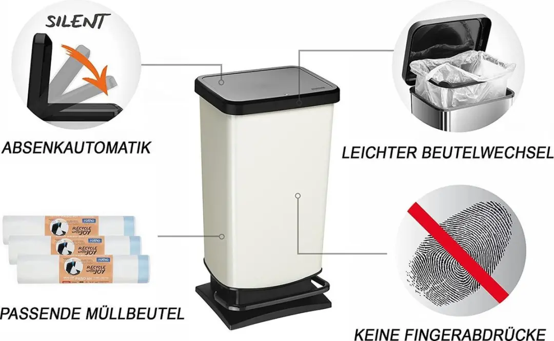 Rotho Paso Pedaalemmer 40L - Wit Metallic