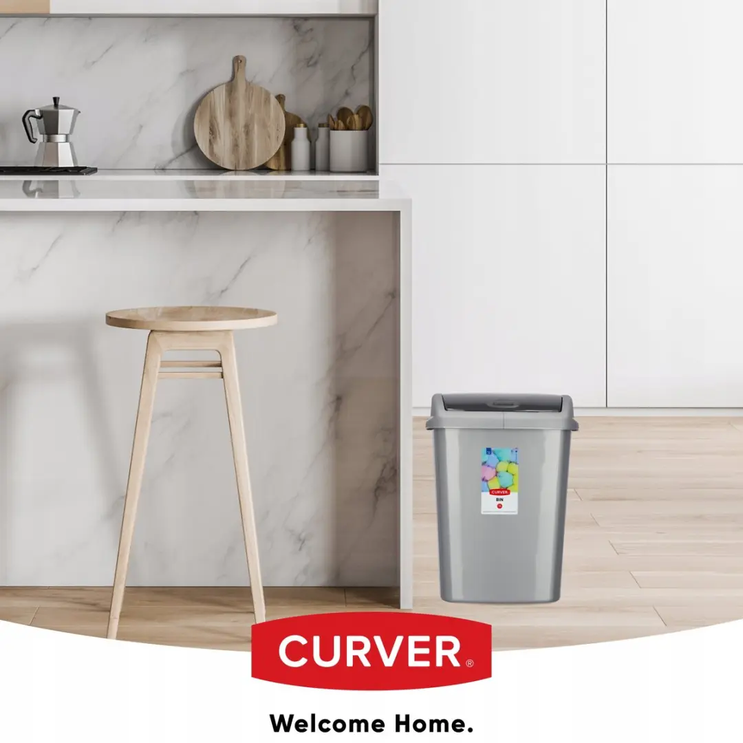 Curver Dominik Serie Prullenbak 10L - Zilver/Grafiet