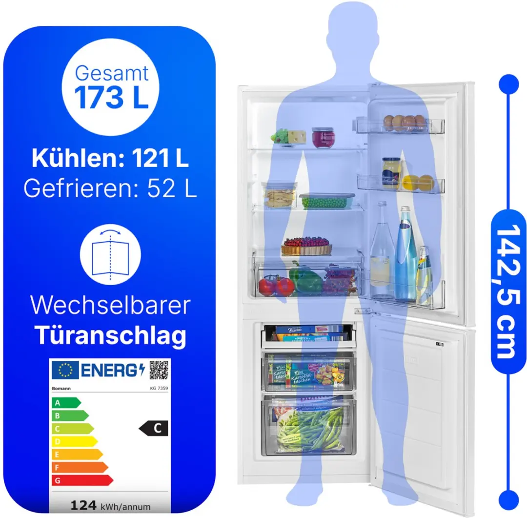 Bomann KG 7359 Koel-Vriescombinatie 173L - Wit