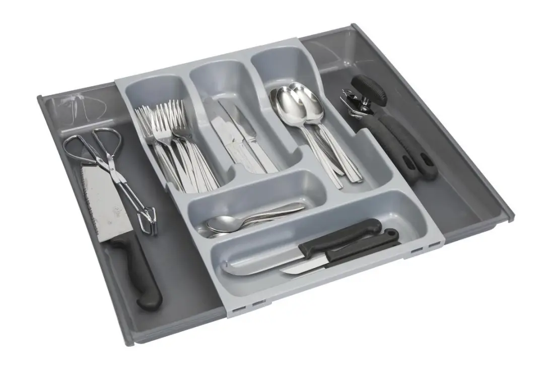 Curver Bestekbak 7-Vaks Uitschuifbaar - 42x30/52x6cm - Zilver Grijs