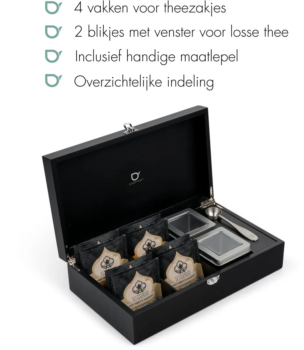 Bredemeijer Theedoos 4-vaks - 6 Vakken - Zwart
