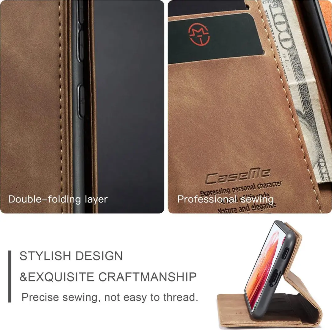 Caseme Retro Wallet Slim Case Samsung Galaxy S21 Plus - Lichtbruin