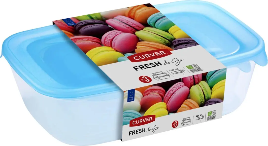 Curver Fresh & Go Vershoudbakjes 3-delig - 0,5L/1L/2L - Transparant/Blauw