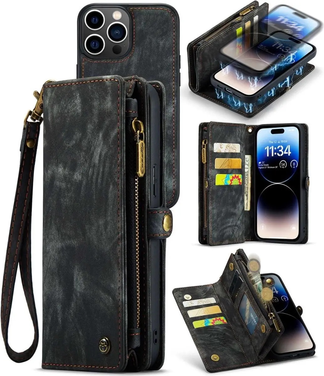 Caseme Vintage 2-in-1 Portemonneehoes iPhone 14 Pro Max - Zwart