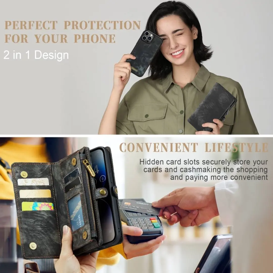 Caseme Vintage 2-in-1 Portemonneehoes iPhone 14 Pro Max - Zwart