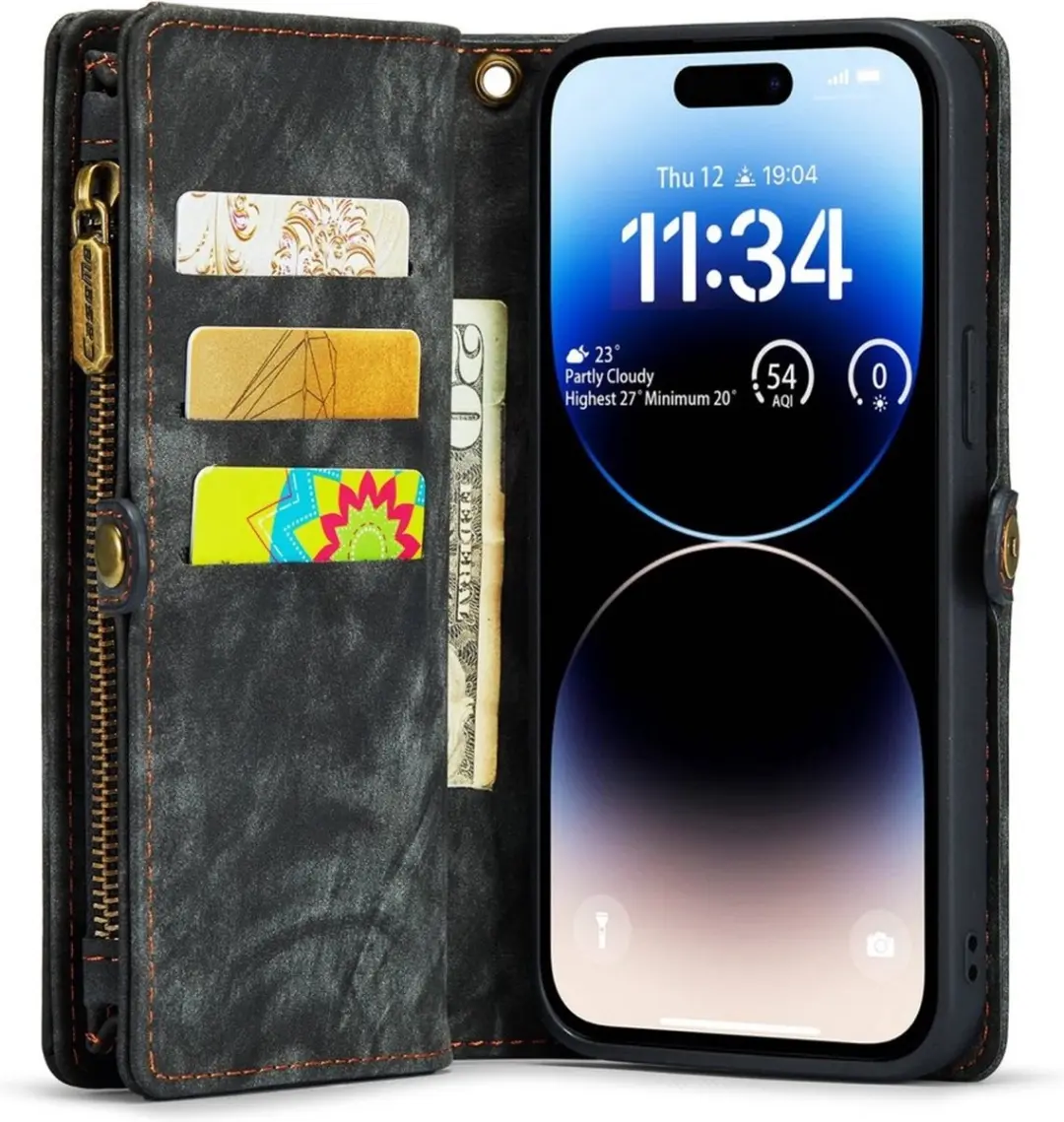 Caseme Vintage 2-in-1 Portemonneehoes iPhone 14 Pro Max - Zwart - afbeelding 6 van 6