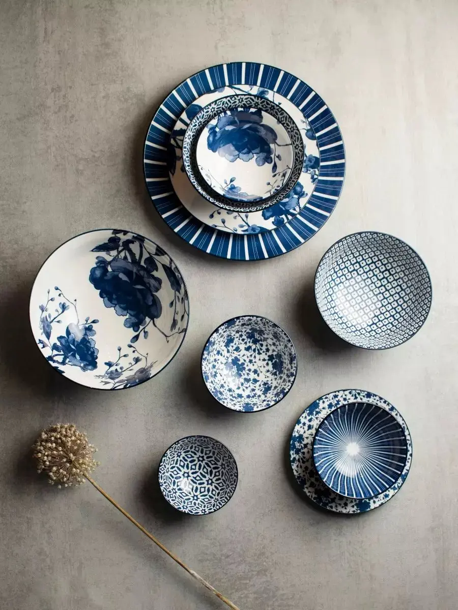 Gusta Japanese Out of the Blue Schaal - ø26x10cm - Wit/Blauw