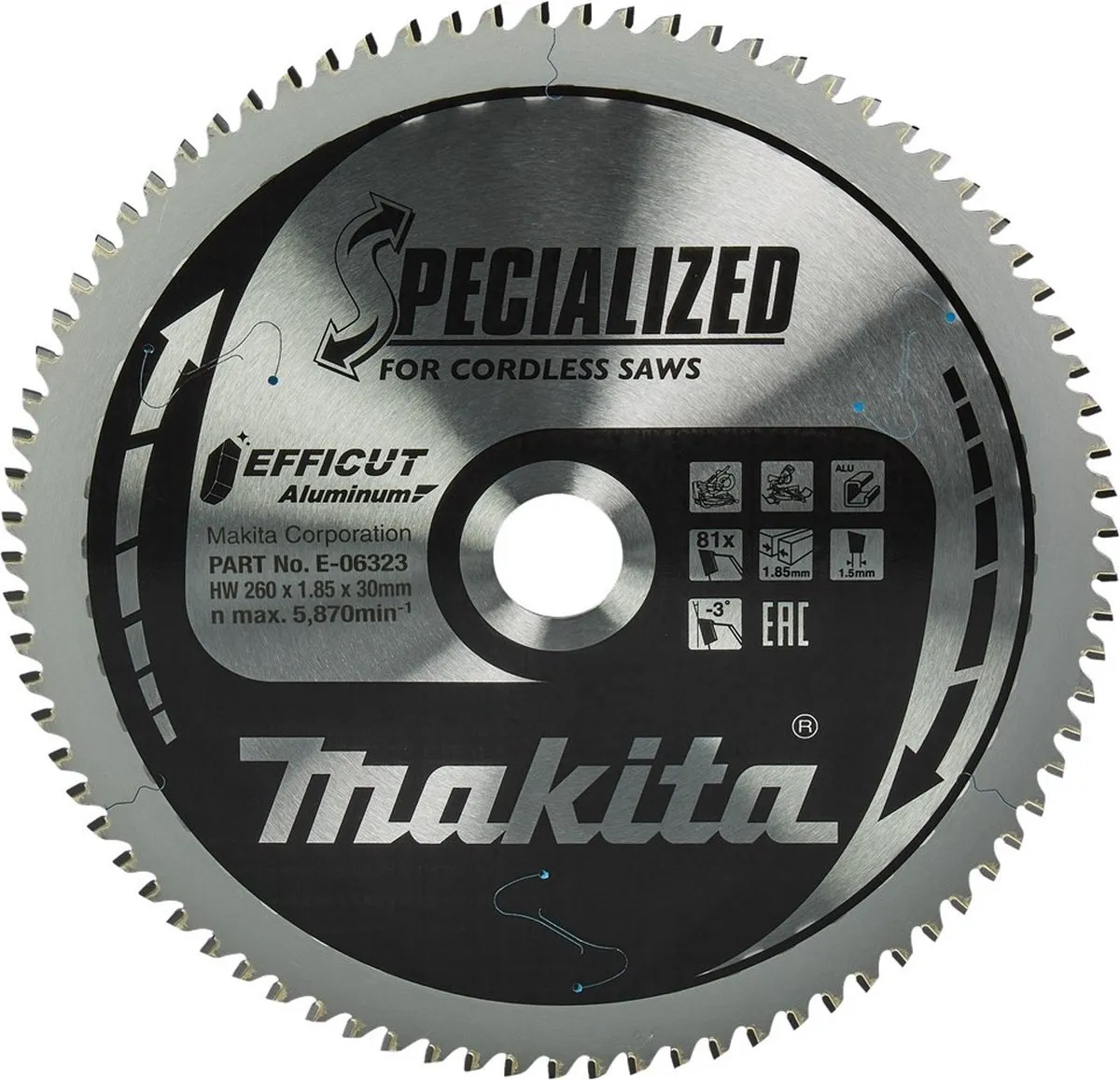 Makita E-06323 Afkortzaagblad Aluminium 260mm - 81T