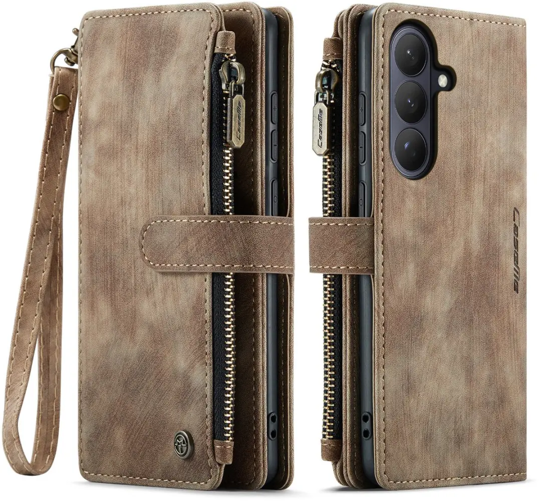 Caseme Samsung Galaxy S26 PU Hoesje Portemonnee - 10 Pasjes - Bruin