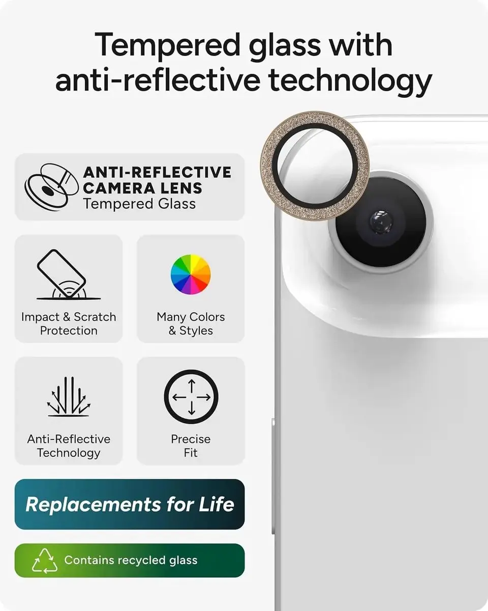 ZAGG Glass Elite Camera Rings iPhone Air - Goud Glitter