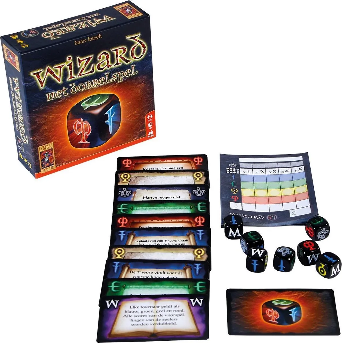 999 Games Wizard Het Dobbelspel - 10 Kaarten 7 Dobbelstenen