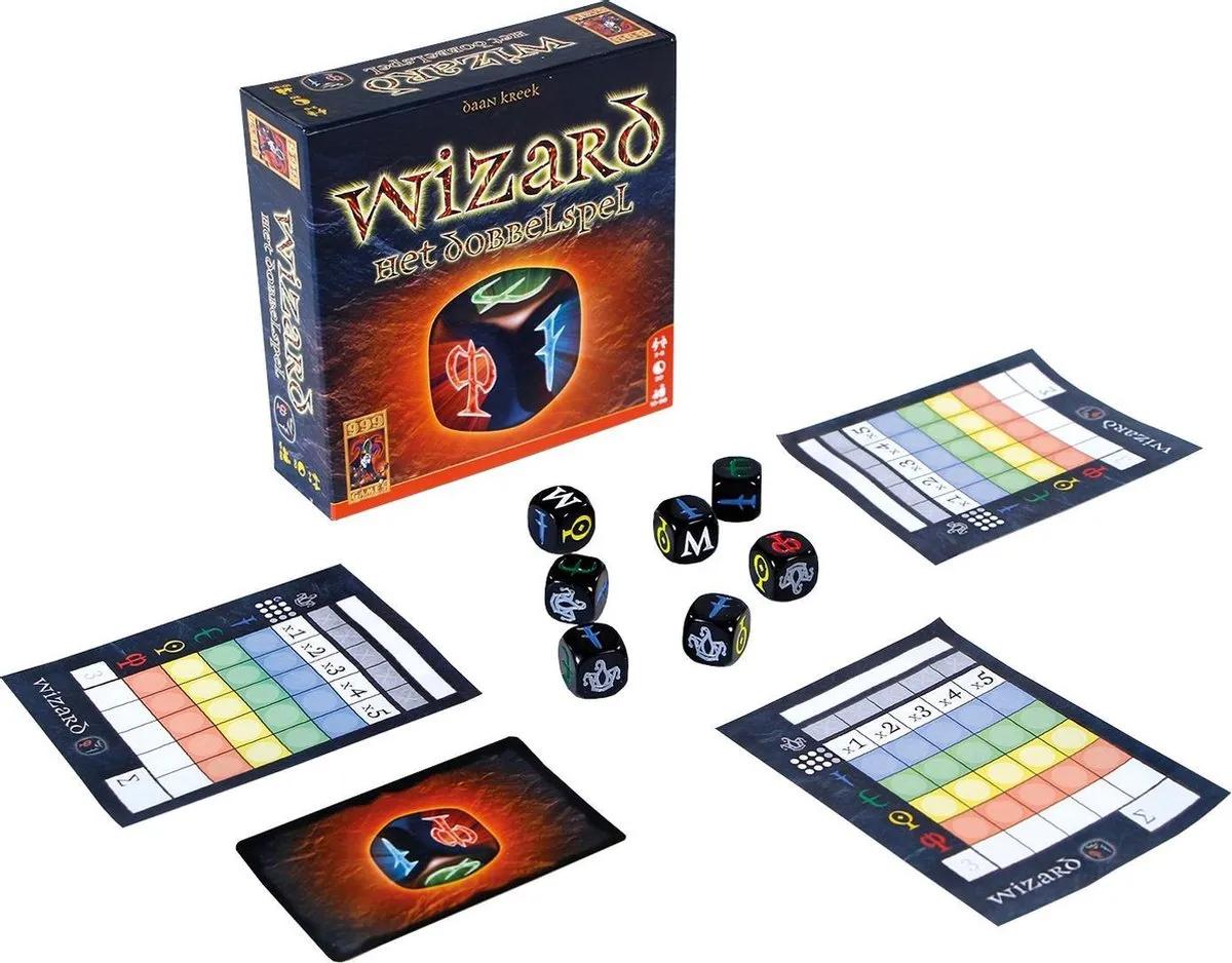 999 Games Wizard Het Dobbelspel - 10 Kaarten 7 Dobbelstenen