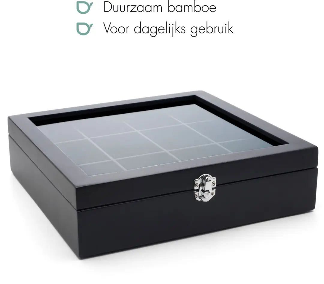 Bredemeijer Theedoos 12-vaks Venster Bamboe - Zwart