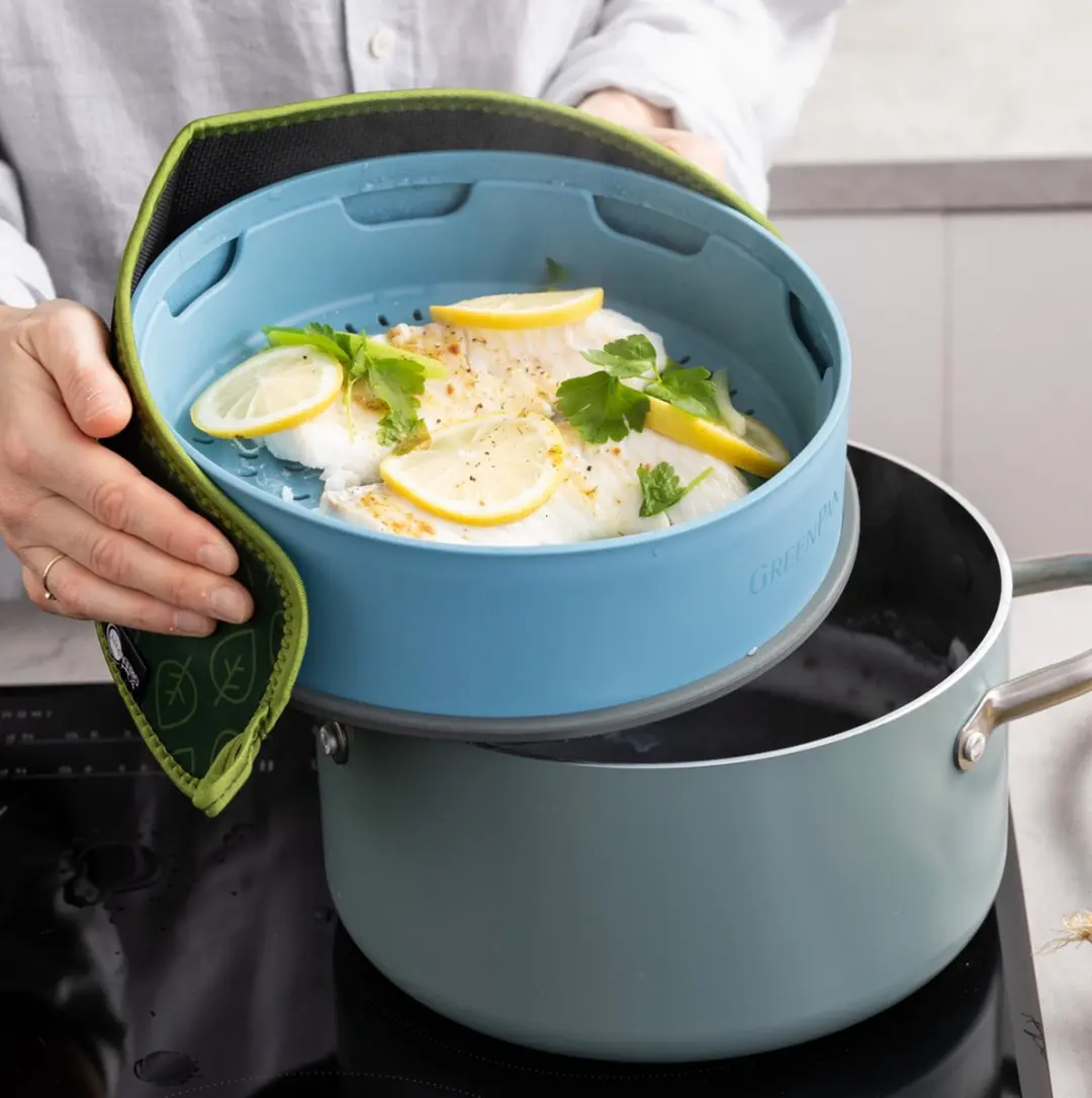 GreenPan Steamy Siliconen Stoommandje 24cm - Blauw - afbeelding 6 van 6