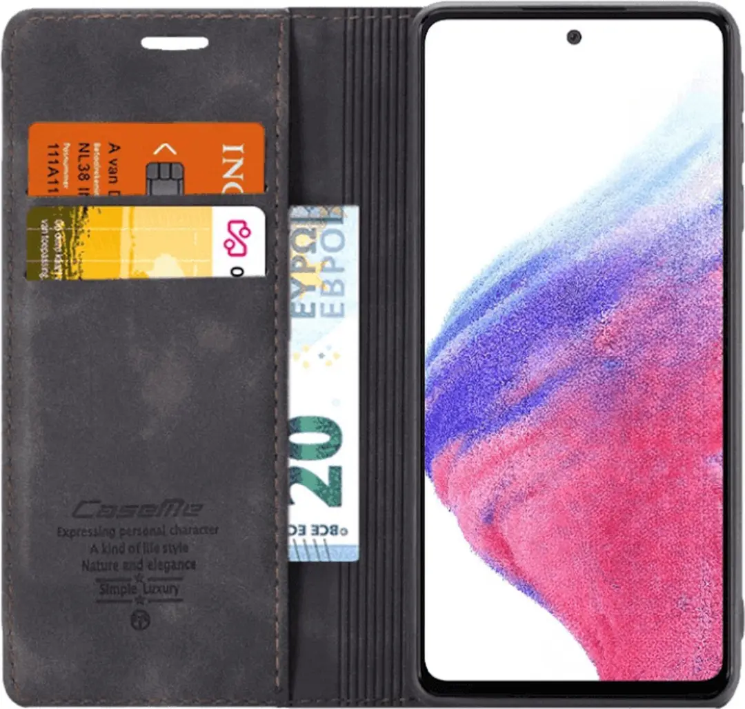 Caseme Bookcase Zwart Samsung Galaxy S23 Ultra Hoesje - 2 Pasjes