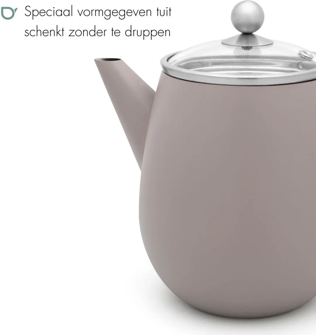 Bredemeijer Eva Dubbelwandige Theepot 1,1L - Betongrijs