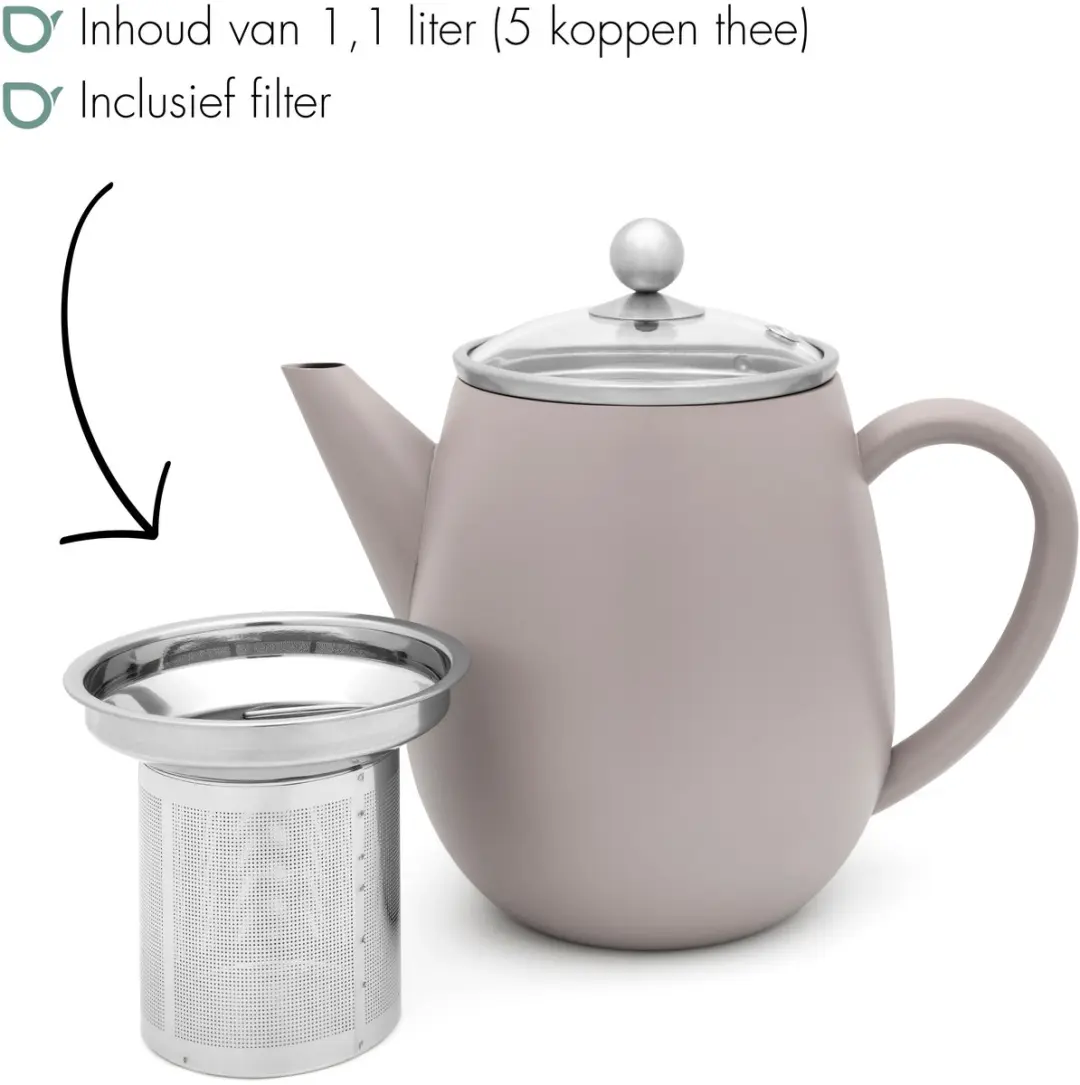 Bredemeijer Eva Dubbelwandige Theepot 1,1L - Betongrijs