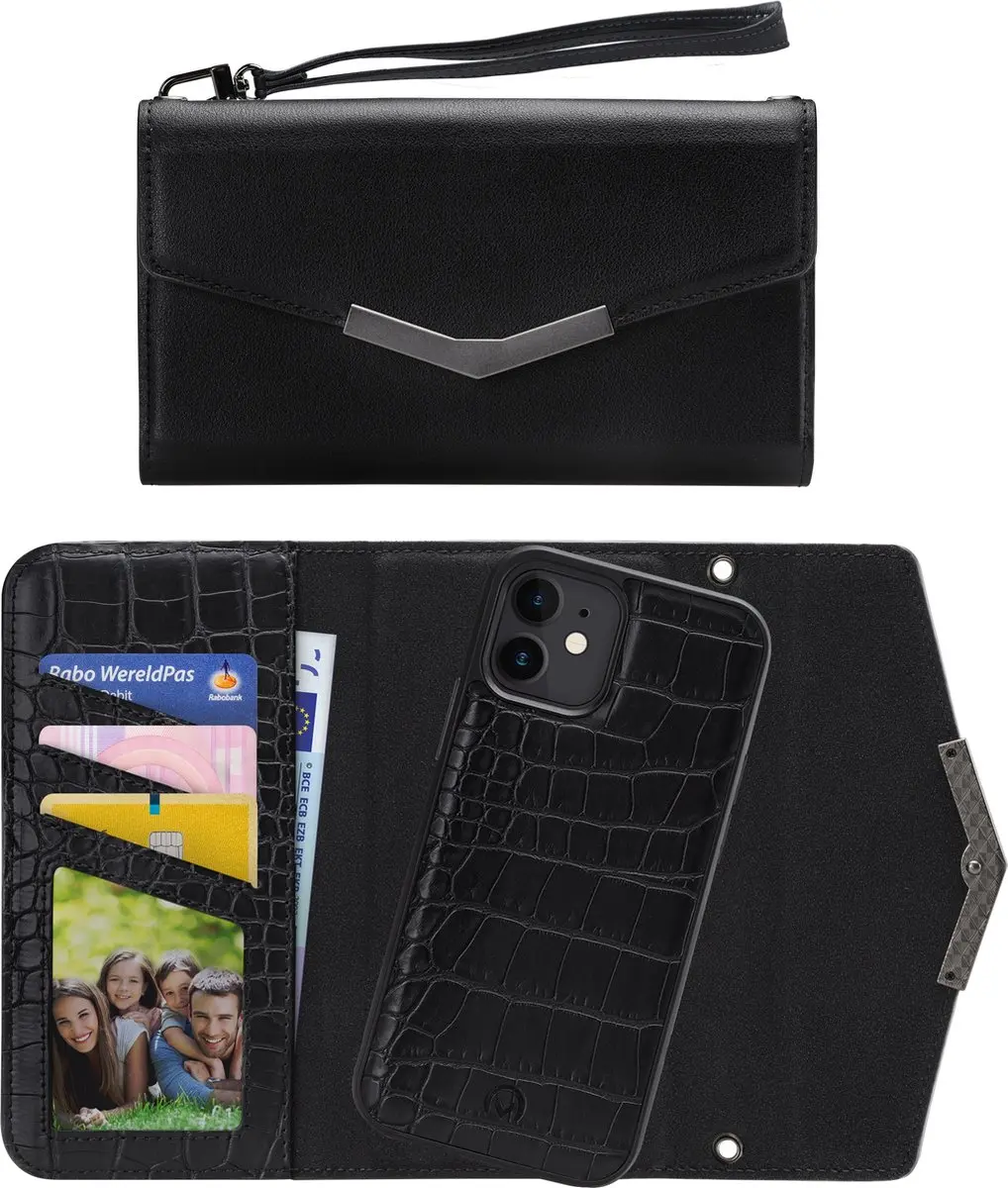 Mobilize iPhone 12 Mini Hoesje Croco Zwart - 5 Pasjes