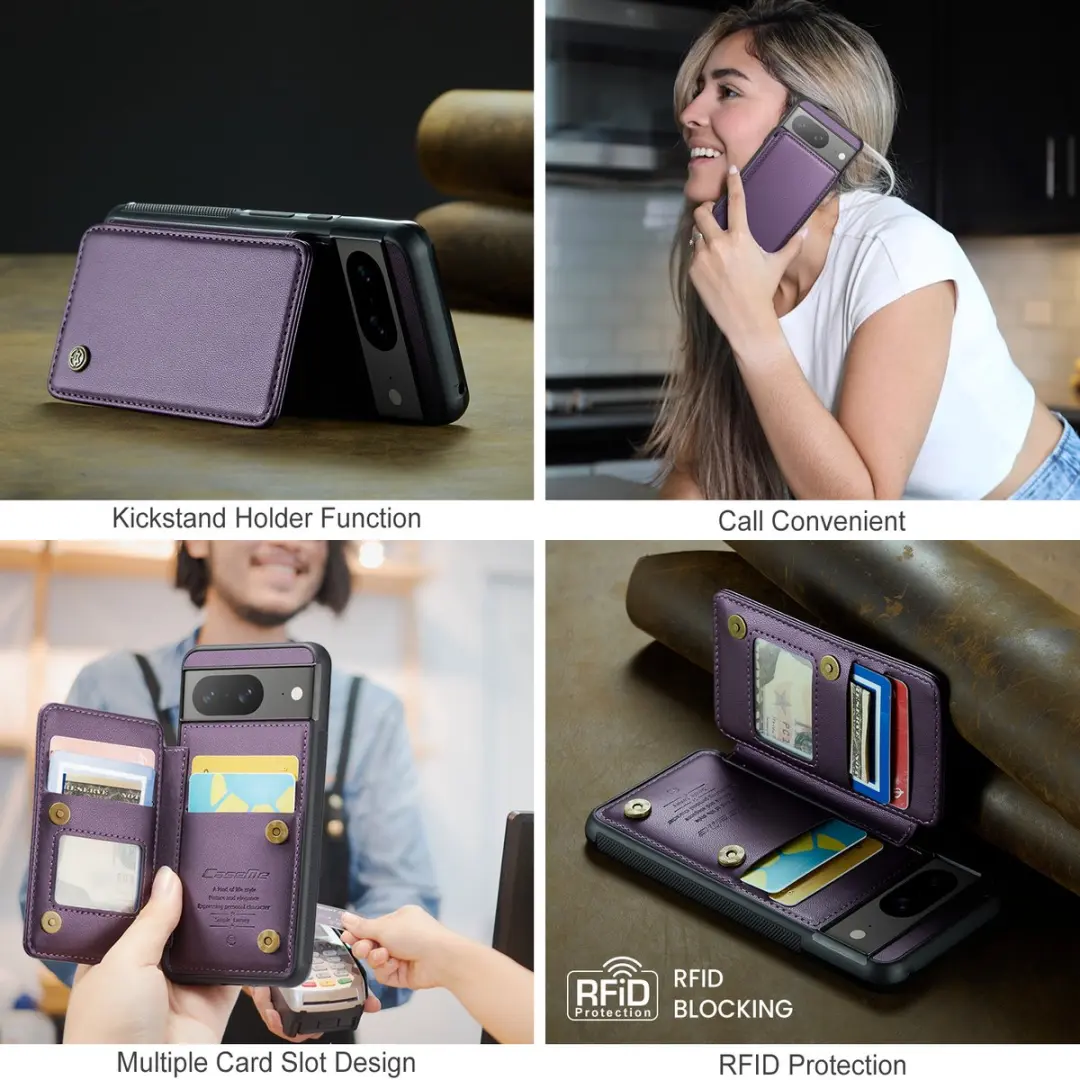 Caseme Portemonnee Backcover Pixel 8a - Anti-RFID - 4 Pasjes - Paars