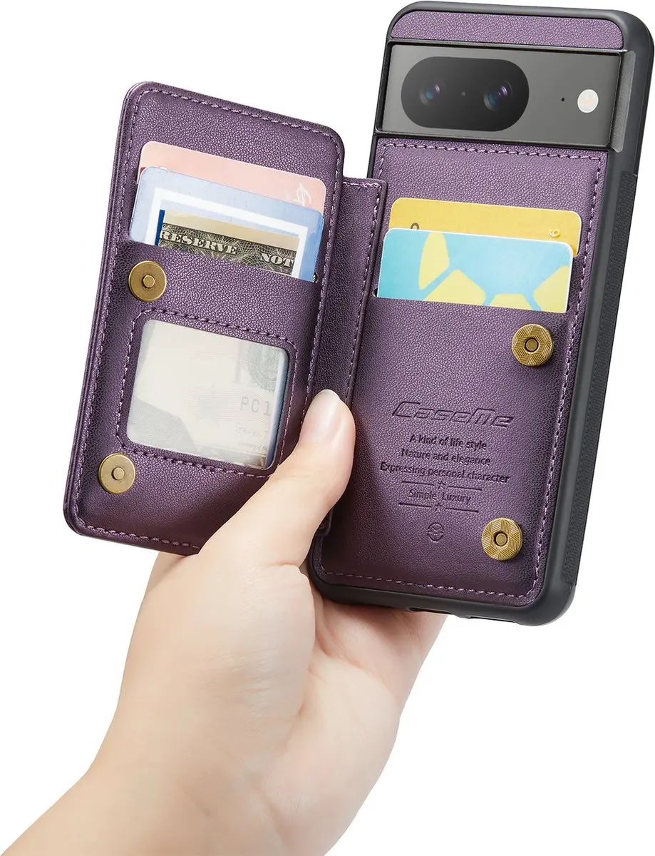 Caseme Portemonnee Backcover Pixel 8a - Anti-RFID - 4 Pasjes - Paars - afbeelding 6 van 6