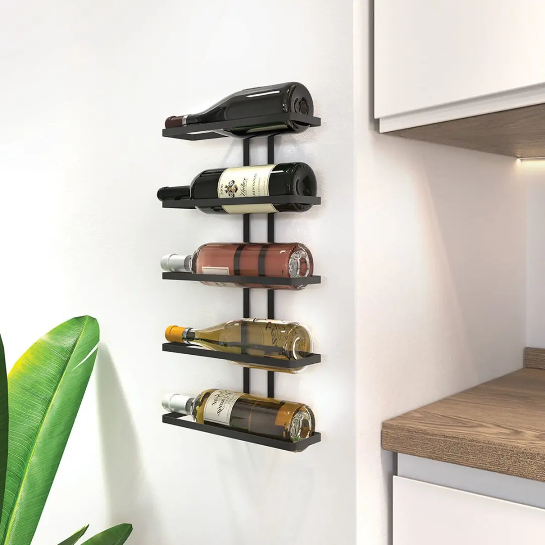 Metaltex Wine Wall Flessenhouder 5 Wijnflessen - Zwart