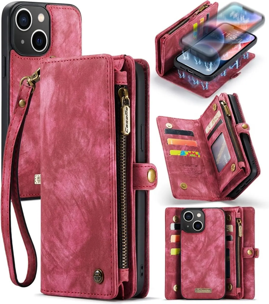 Caseme Vintage 2-in-1 Portemonnee Hoes Rood