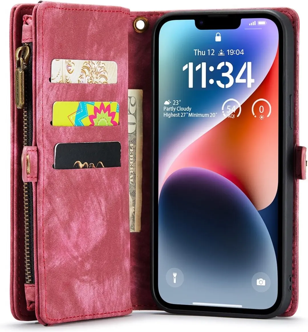 Caseme Vintage 2-in-1 Portemonnee Hoes Rood - iPhone 15 Plus - afbeelding 6 van 6