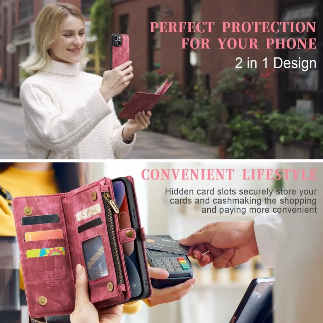 Caseme Vintage 2-in-1 Portemonnee Hoes Rood - iPhone 15 Plus