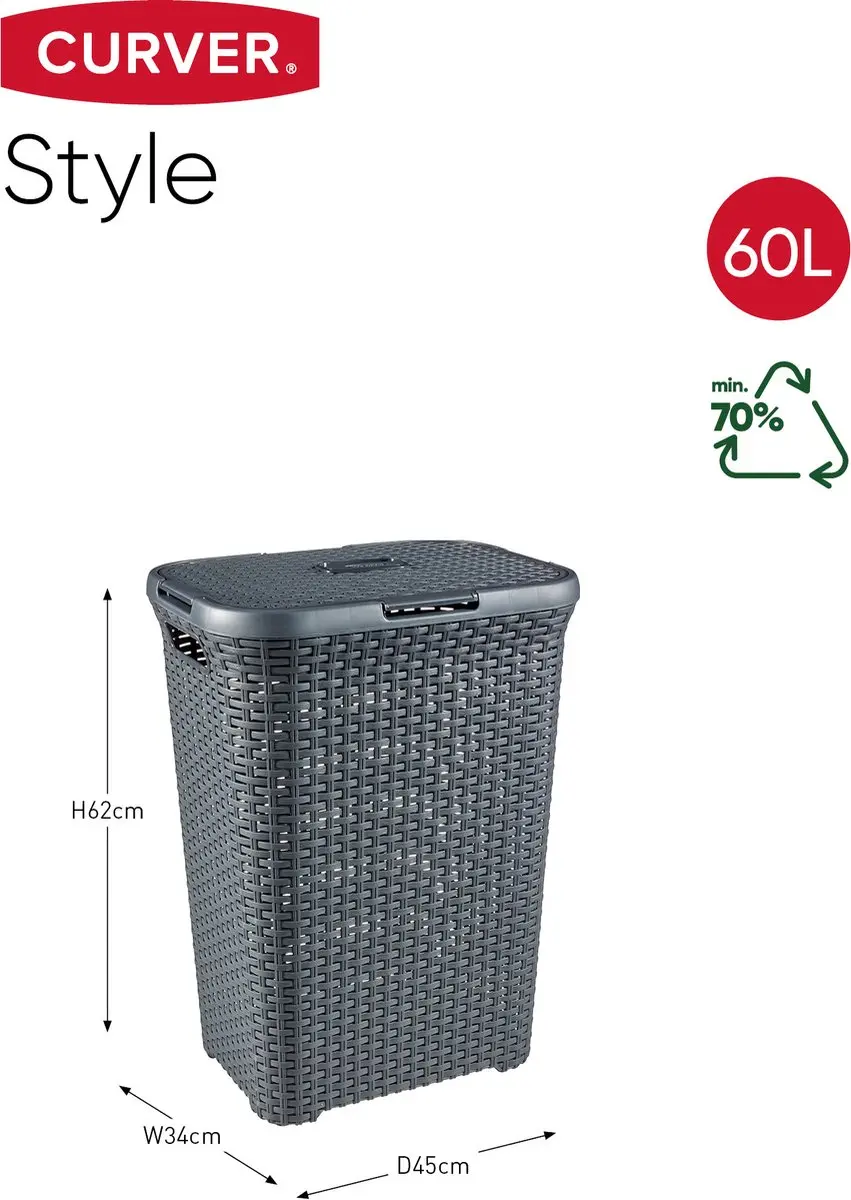 Curver Style Wasmand met Deksel 60L - 2 Stuks - Antraciet
