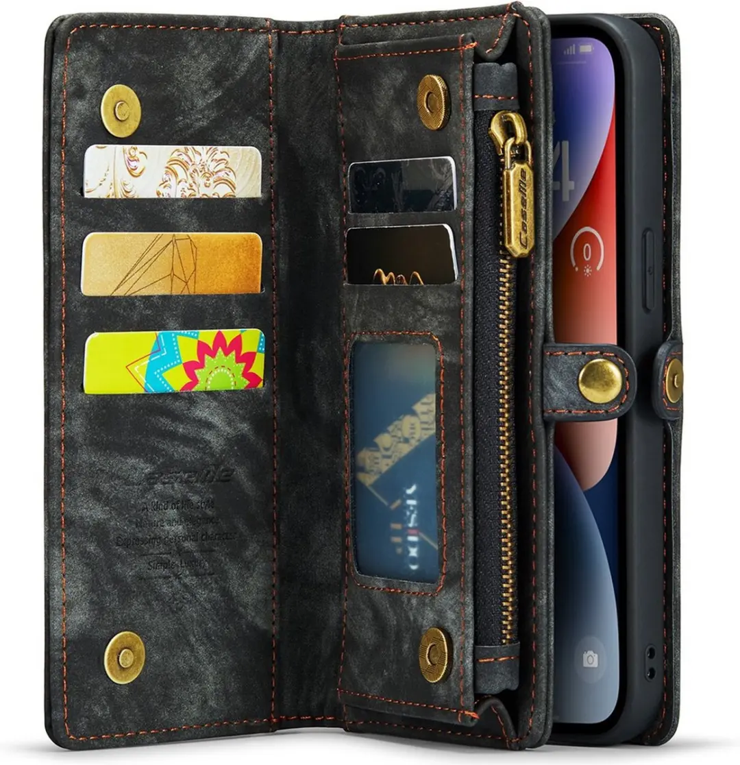 Caseme 008 iPhone 15 Hoesje - 2-in-1 Book Case & Portemonnee - 8 Pasjes - Zwart