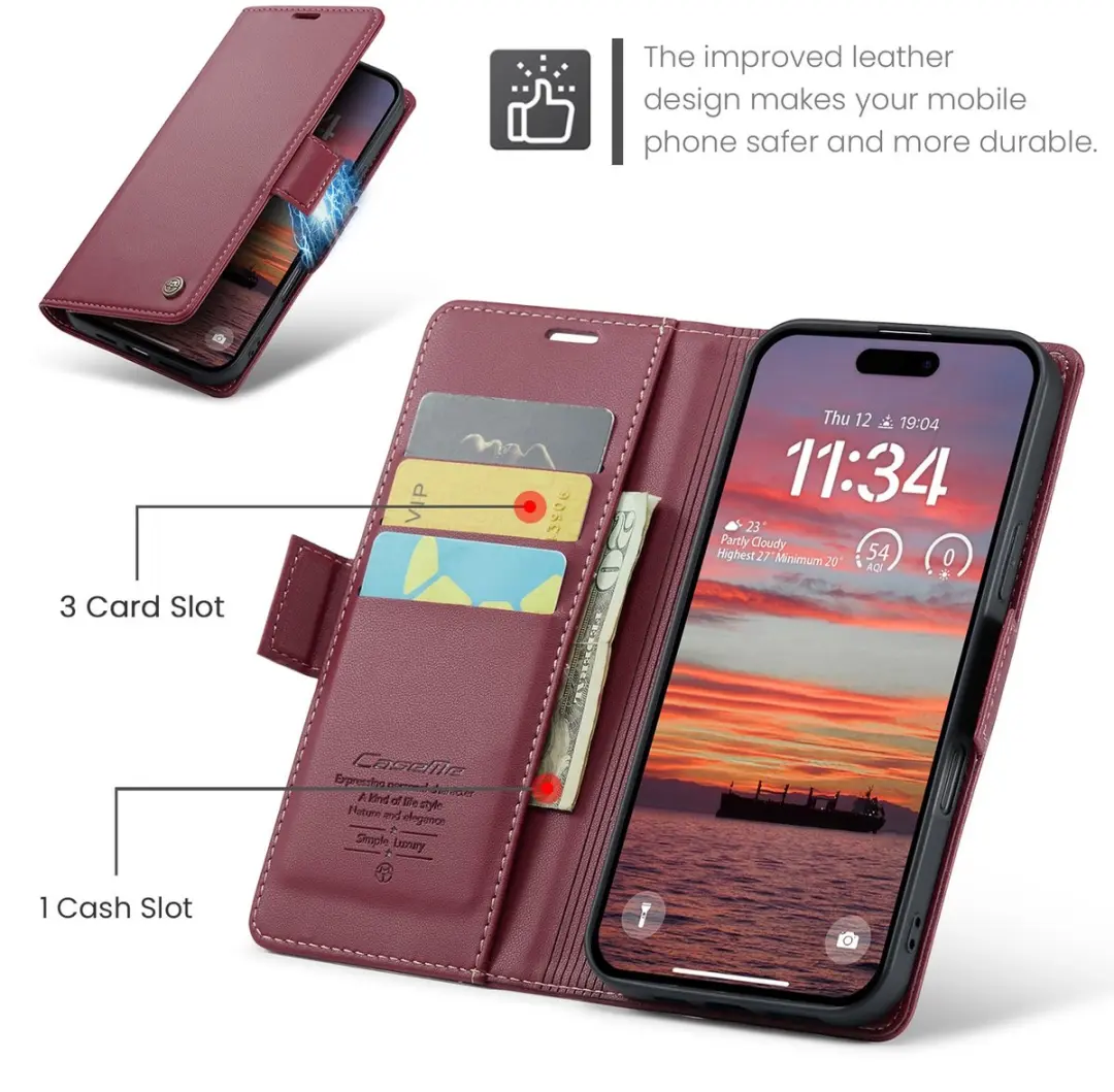 CaseMe 023 Wallet Book Hoesje iPhone 17 - Bordeaux