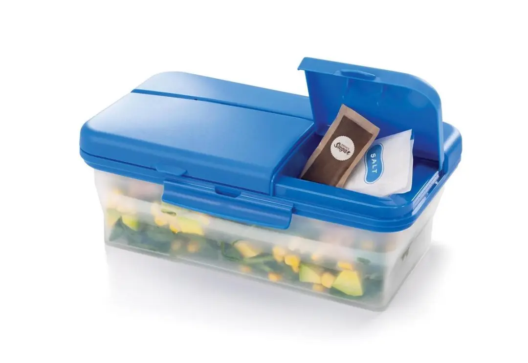 Metaltex Tomado Lunchbox - Opvouwbaar 0.5L - 3 Vakken - Blauw/Wit
