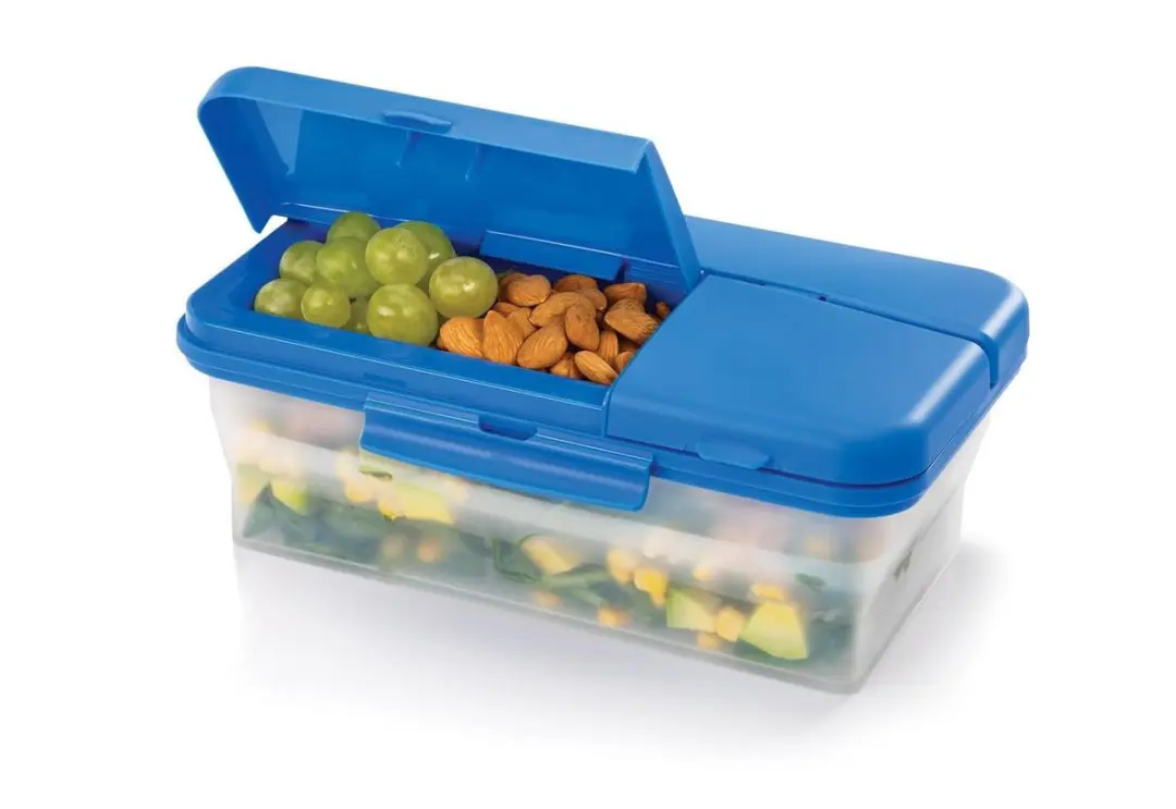 Metaltex Tomado Lunchbox - Opvouwbaar 0.5L - 3 Vakken - Blauw/Wit