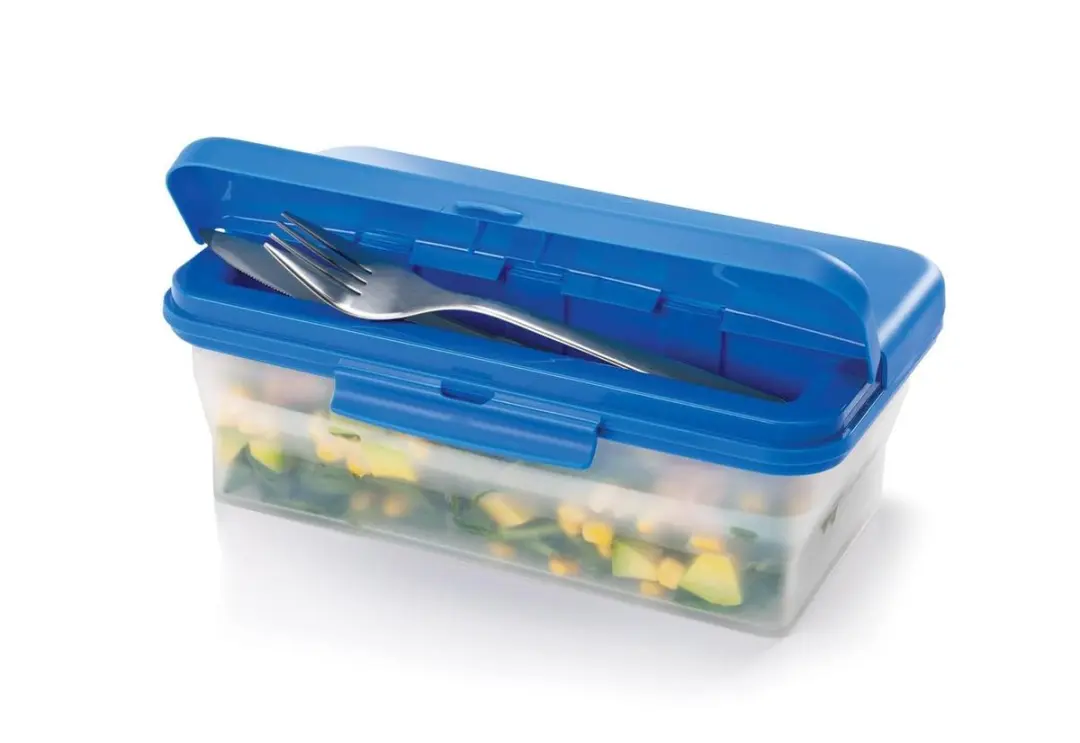 Metaltex Tomado Lunchbox - Opvouwbaar 0.5L - 3 Vakken - Blauw/Wit
