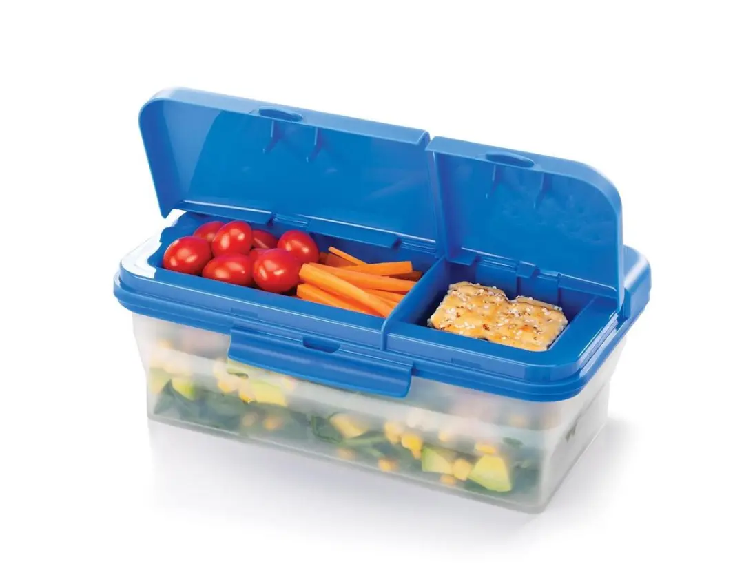 Metaltex Tomado Lunchbox - Opvouwbaar 0.5L - 3 Vakken - Blauw/Wit