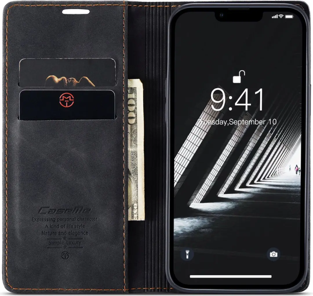 Caseme Retro Wallet Case CSM-39237 - iPhone 15 - 2 Pasjes - Zwart