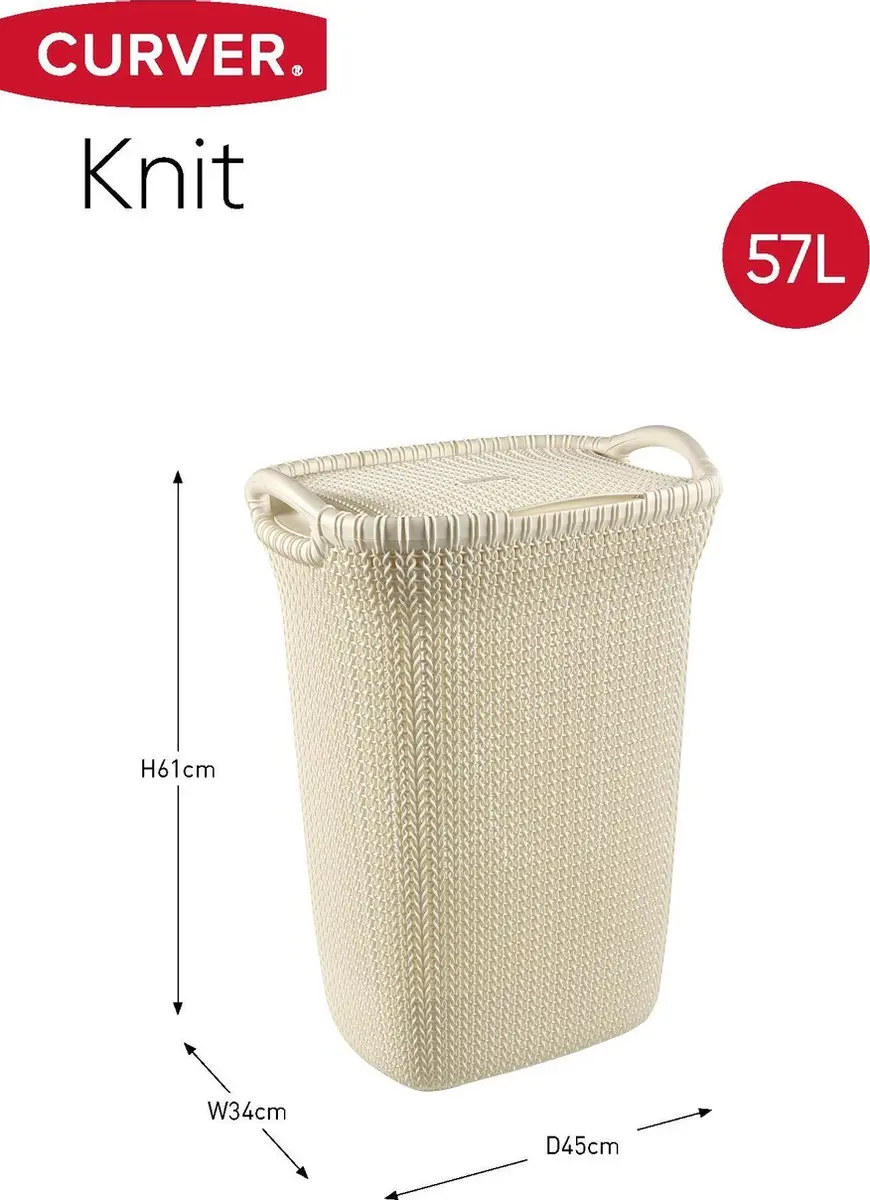 Curver Knit Wasmand met deksel 97L - 2 Stuks - Gebroken wit