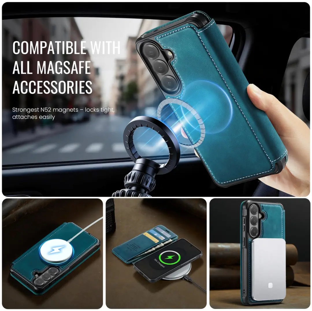 CaseMe Hoesje Samsung Galaxy S26 053 Slim Book Case - MagSafe - Blauw - 3 Pasjes