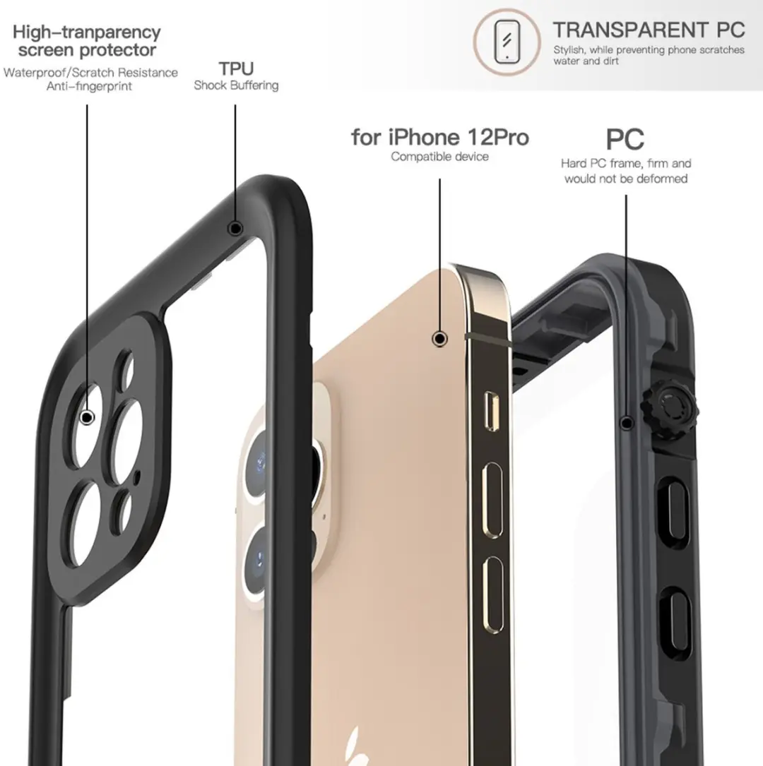 Redpepper Dot Plus Waterproof Backcover iPhone 12/Pro - Zwart