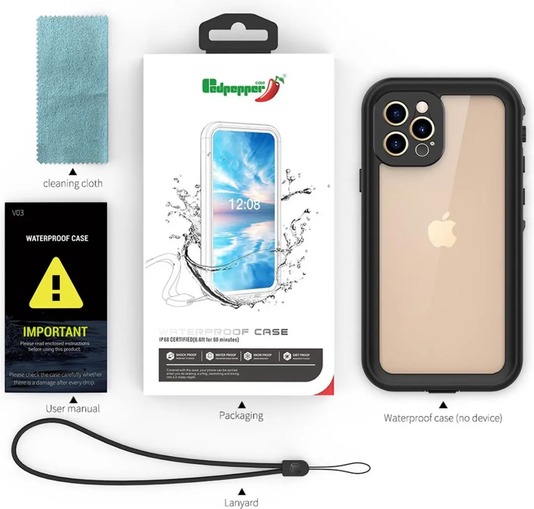 Redpepper Dot Plus Waterproof Backcover iPhone 12/Pro - Zwart - afbeelding 6 van 6