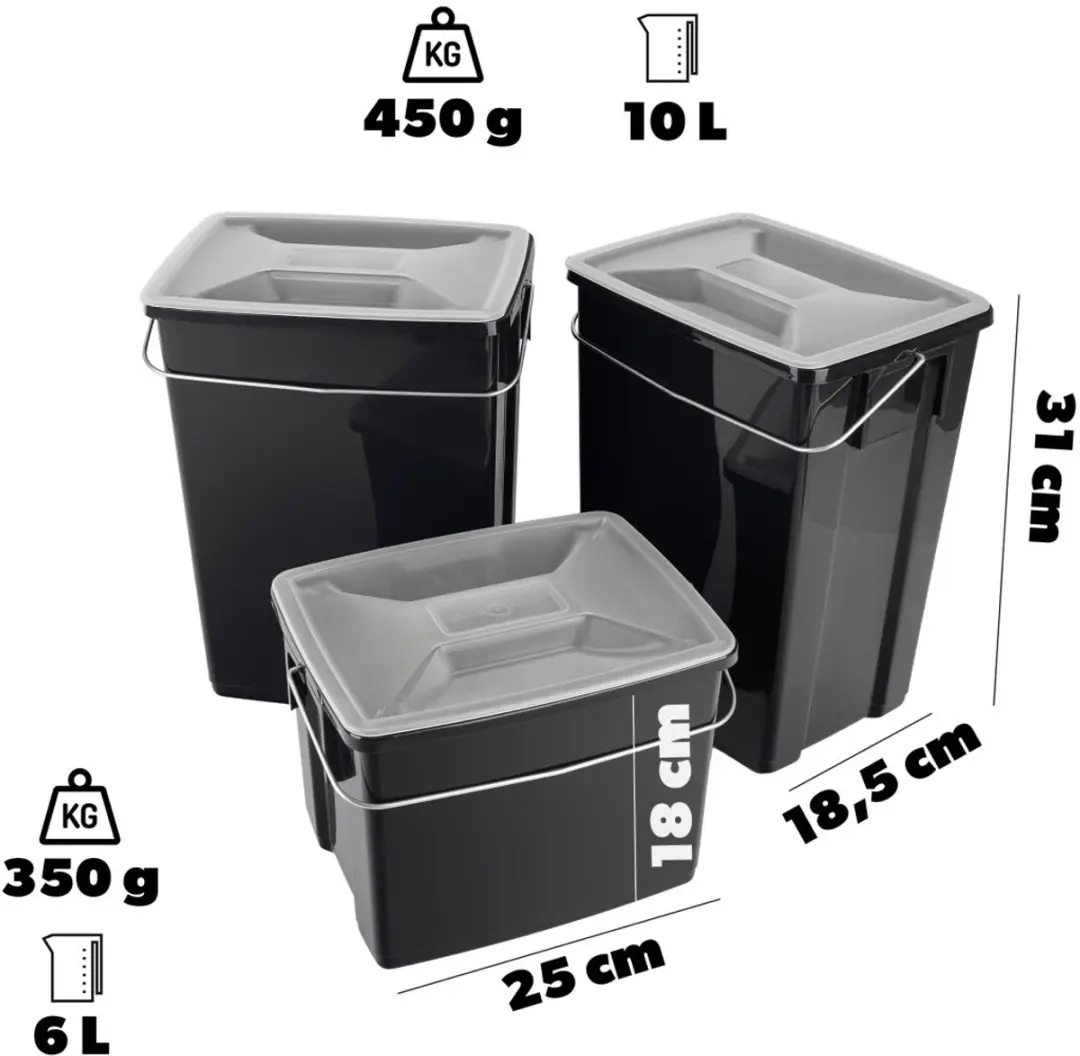 Curver Prullenbak Set 26L - 2x10L + 6L Zwart
