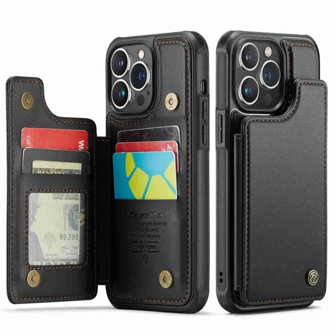 Caseme Portemonnee Backcover iPhone 15 Pro - Anti-RFID - 4 Pasjes - Zwart