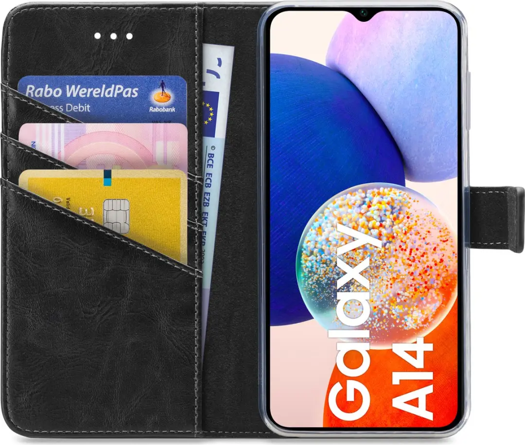 My Style MSFWLT1498 Telefoonhoesje Samsung Galaxy A14 - 3 Pasjes Zwart