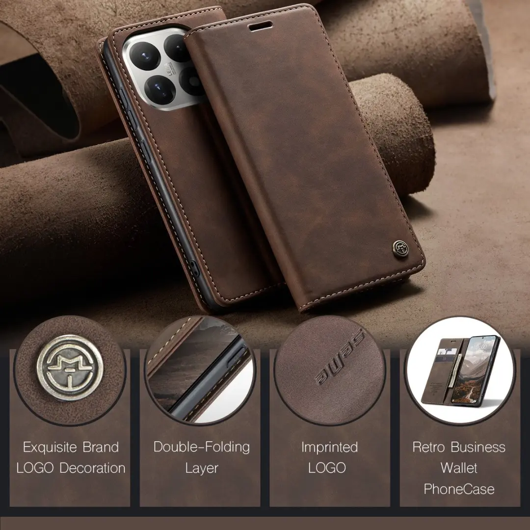 Caseme 013 Book Case Hoesje Xiaomi 15T - Donkerbruin