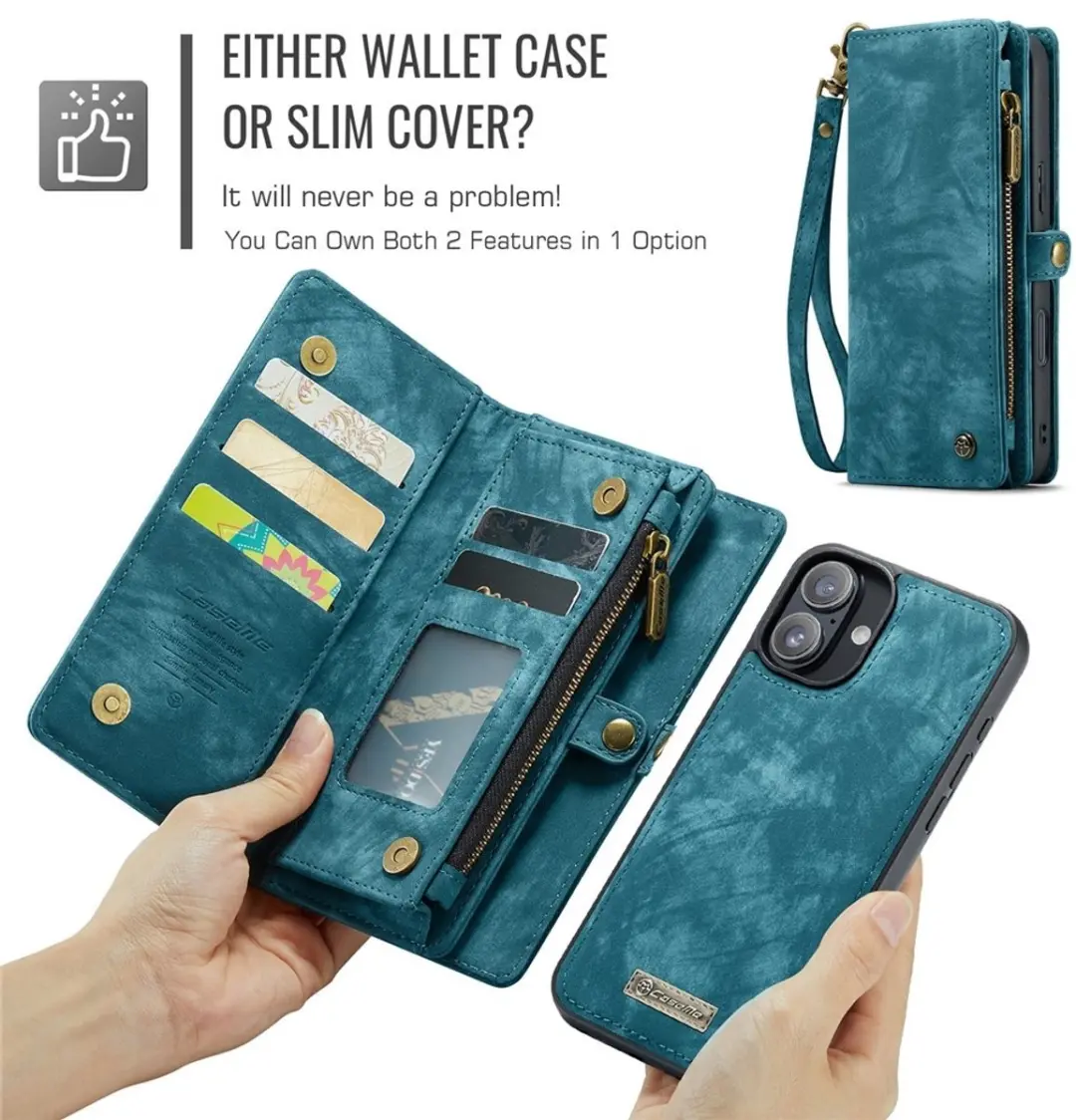 Caseme 008 iPhone 16 Hoesje - Book Case & Portemonnee Blauw - afbeelding 6 van 6