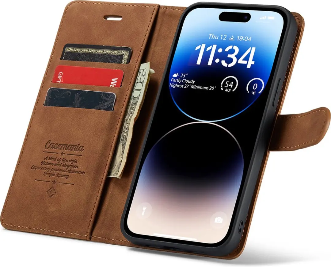 Caseme iPhone 14 Bookcase Hoesje - Effen Cognac - 4 Pasjes